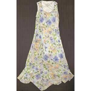 Vintage Dressbarn Floral Asymmetrical Sleeveless Maxi Dress Size 10